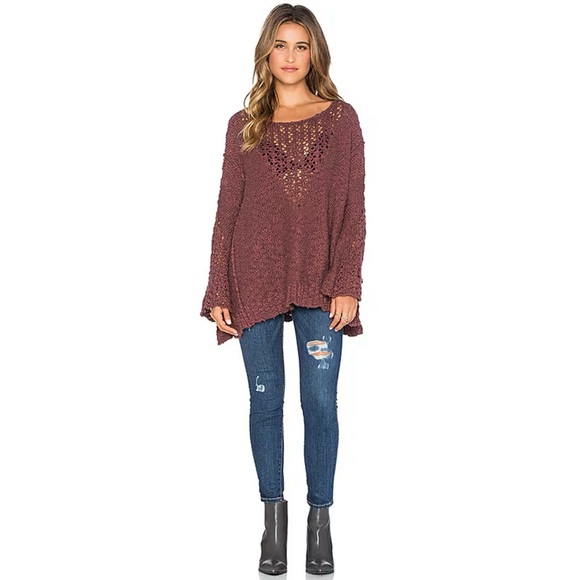 Free People Pretty Pointelle Vee Sweater in Rose Glow Sz. XS - Picture 3 of 7